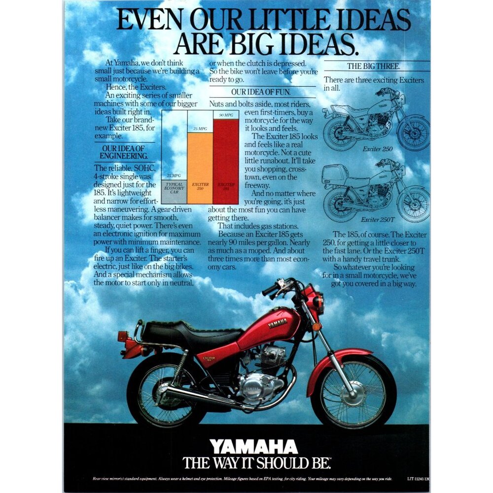 1981 Yamaha Exciter 185 Motorcycle Vintage Print Ad Big Idea Man Cave Wall Art
